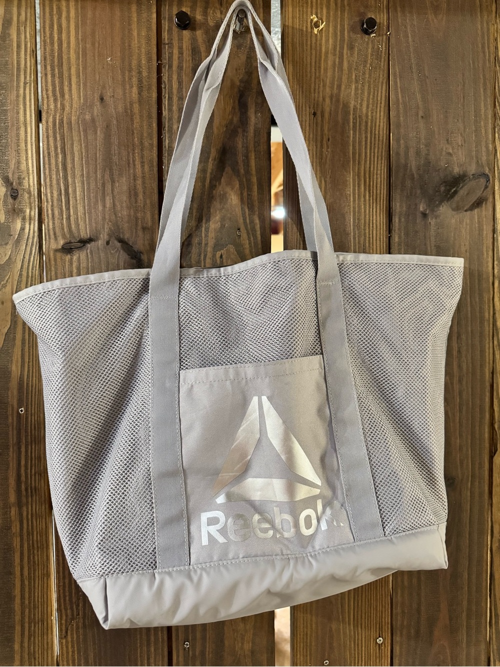 Reebok Light Gray Mesh Tote with Metallic Logo